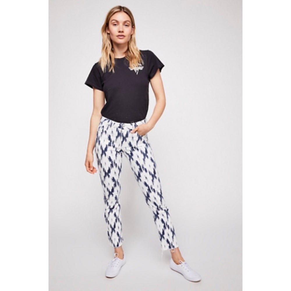 Free People Indigo Skies Printed Crop Flare Jeans